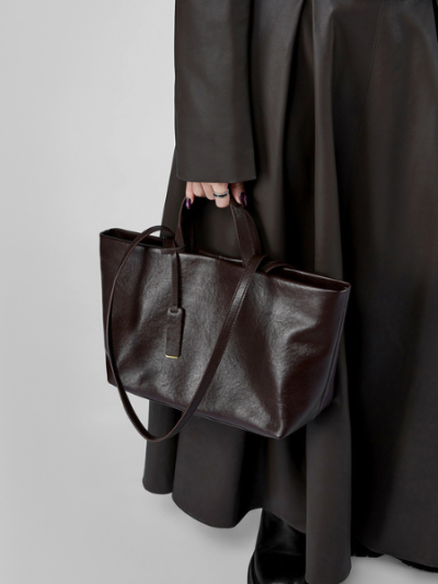 Large Stylish Black Leather Tote Bag - Leather Bag 010