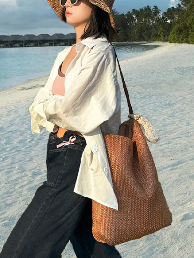 Large straw beach shoulder bag - Beach Please 001